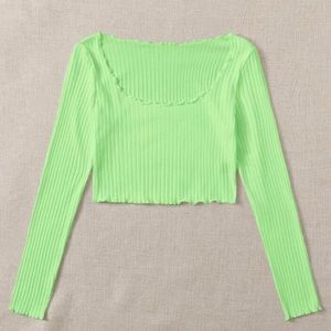Neon green long sleeve crop top